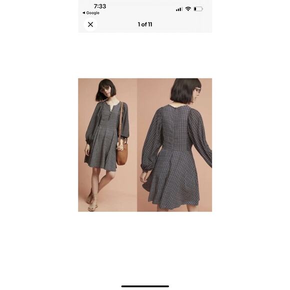 Maeve Anthropologie Navy White Nilaya Flare Pockets Balloon Sleeve Tunic Dress S - Picture 7 of 16